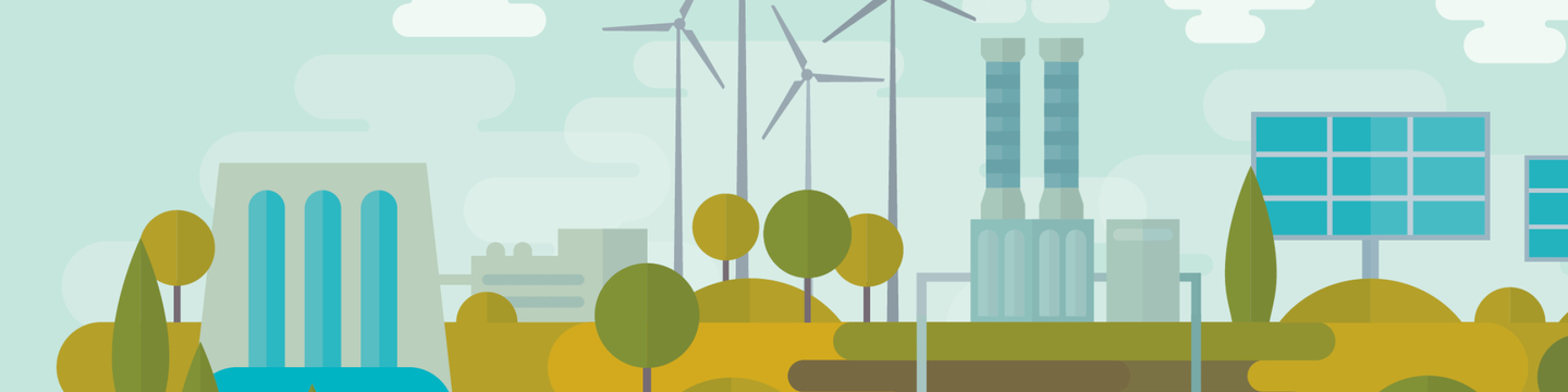 Hydro power, wind turbines, solar panels and trees