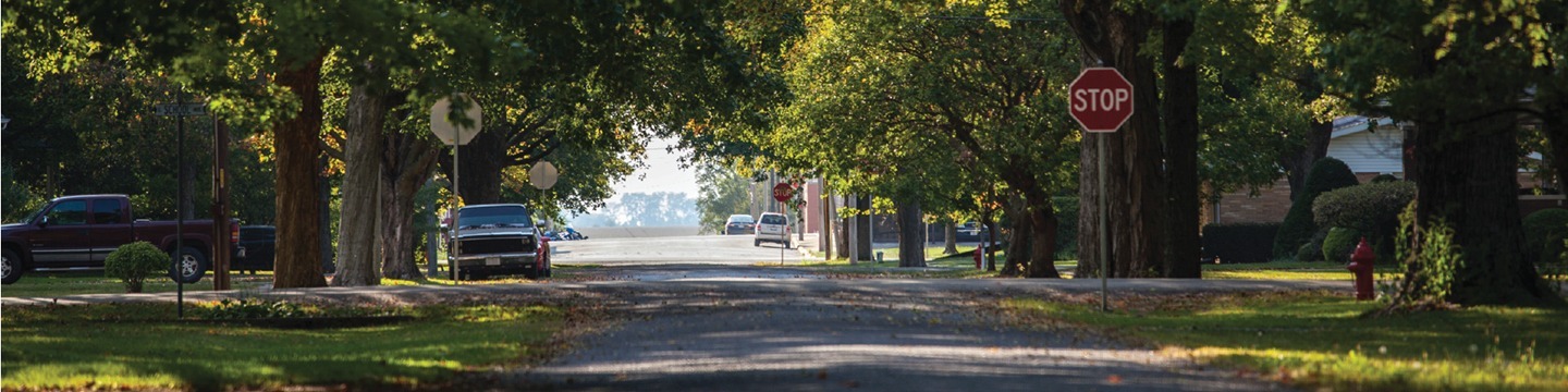Residential street with stop sign