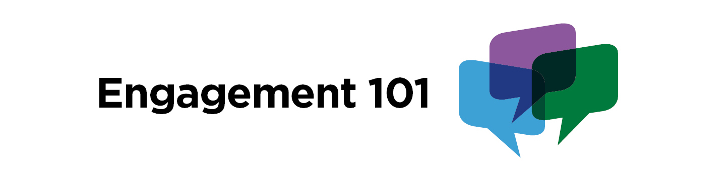 Three idea bubbles and the words Engagement 101